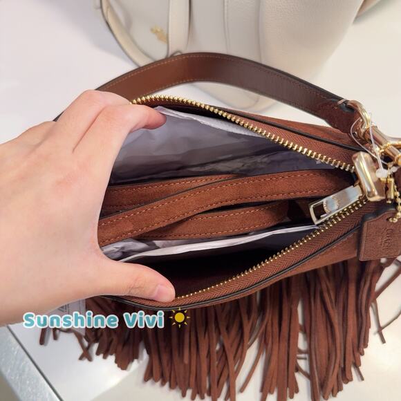 NWT Coach Coach Teri Shoulder Bag With Fringe CCC66, suede/Im/Vintage Brown - Picture 10 of 14